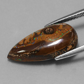 6.34カラットの天然マルチカラーボルダーオパール、洋梨の形、オペーク