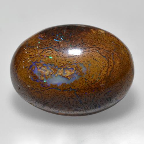 15.56カラットの天然マルチカラーボルダーオパール（19.3×14.3 mm・オーバルカット）