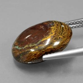 11.56カラットの天然マルチカラーボルダーオパール、ファンシーシェイプ、オペーク