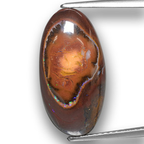 10.73カラットの天然マルチカラーボルダーオパール（19.9×10.4 mm・オーバルカット）