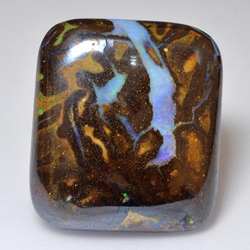 25.04カラットの天然マルチカラーボルダーオパール（22.5×20.1 mm・クッションカット）