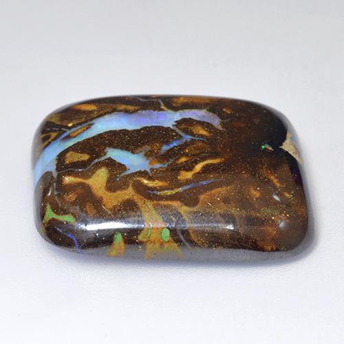 25.04カラットの天然マルチカラーボルダーオパール（22.5×20.1 mm・クッションカット）