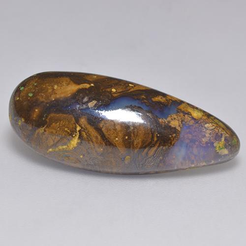 14.32カラットの天然マルチカラーボルダーオパール（26.9×10.8 mm・洋梨の形）