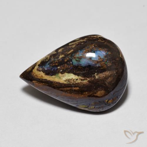7.48ct 天然 マルチカラー ボルダーオパール, 洋梨の形, オペーク