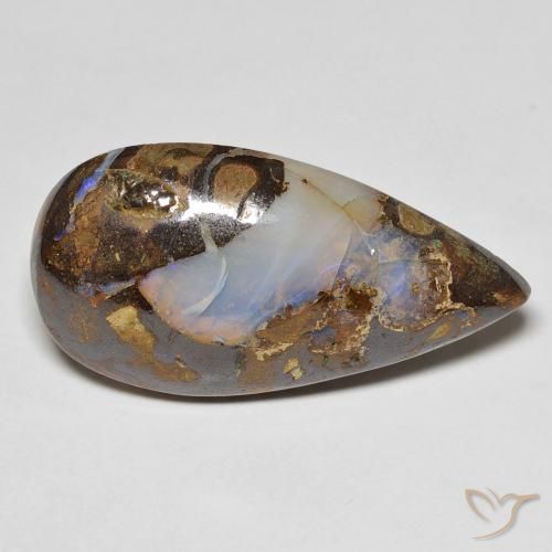 13.28ct 天然 マルチカラー ボルダーオパール, 洋梨の形, オペーク
