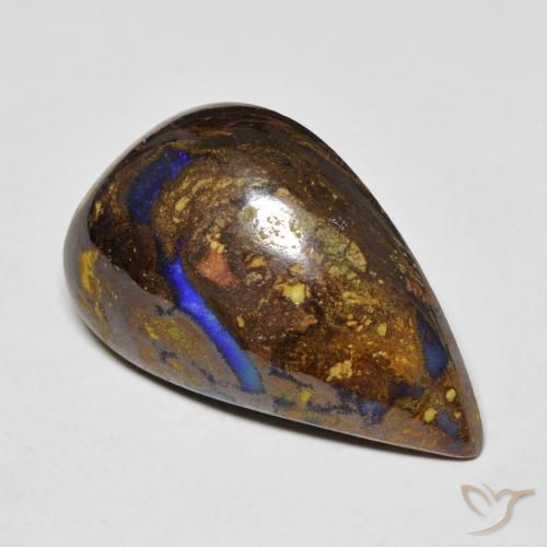 20.30カラットの天然マルチカラーボルダーオパール（25.5×16 mm・ファンシーシェイプ）