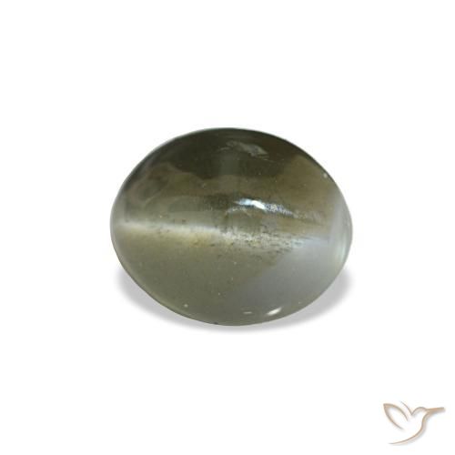 0.64カラットの天然薄い緑がかった灰色Cat's Eye Alexandrite（5.4×4.3 mm・オーバルカット）