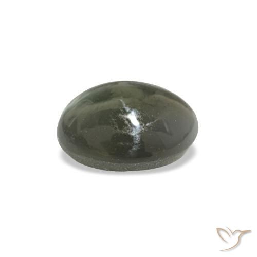 0.64カラットの天然薄い緑がかった灰色Cat's Eye Alexandrite（5.4×4.3 mm・オーバルカット）