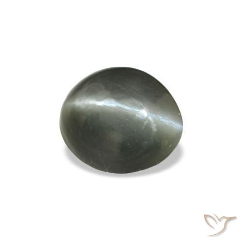 0.34カラットの天然薄い緑がかった灰色Cat's Eye Alexandrite（4.8×3.9 mm・オーバルカット）