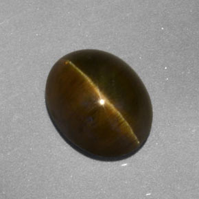 3.34カラットの天然緑がかったゴールドアパタイトキャッツアイ（9.3×7.4 mm・透明）