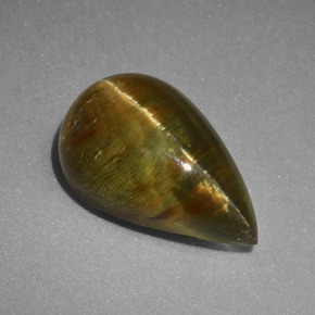 4.02カラットの天然緑ががかったゴールドキャッツアイアパタイト、洋梨の形、半透明