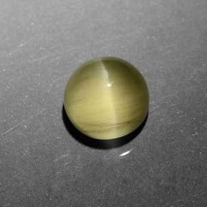 6.11カラットの天然緑ががかったゴールドキャッツアイアパタイト、ラウンドカット、半透明