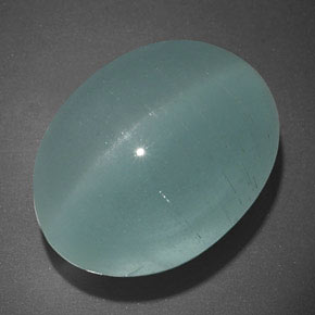 19.65カラットの天然青緑Cat's Eye Aquamarine（17.5×13.3 mm・透明）