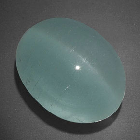 19.65カラットの天然青緑Cat's Eye Aquamarine（17.5×13.3 mm・透明）