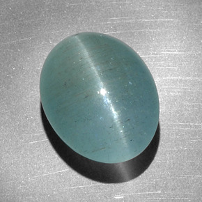 12.68カラットの天然青緑Cat's Eye Aquamarine（16.1×12.4 mm・オーバルカット）