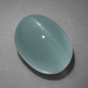5.96カラットの天然青緑Cat's Eye Aquamarine（11×8.6 mm・透明）