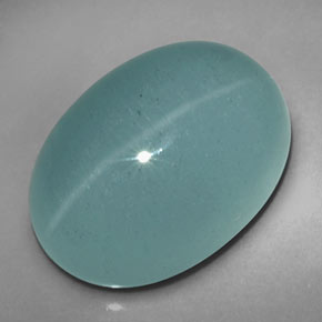 12.39カラットの天然青緑Cat's Eye Aquamarine（17.1×12.3 mm・透明）