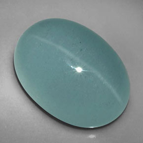 12.39カラットの天然青緑Cat's Eye Aquamarine（17.1×12.3 mm・透明）