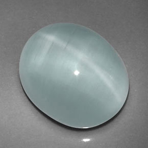 8.02カラットの天然青緑Cat's Eye Aquamarine（12.8×10.8 mm・透明）