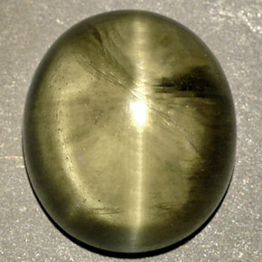 8.18カラットの天然グリーンCat's Eye Diaspore（12.2×10.6 mm・透明）