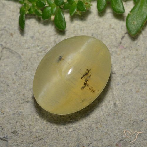 4.16ct 天然 ライトイエロー キャッツアイオパール, 楕円形, 半透明