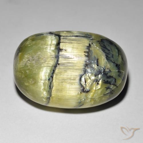 21.84ct 天然 ミディアムグリーン キャッツアイオパール, 楕円形, オペーク