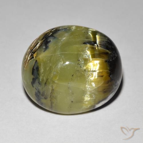 7.49ct 天然 アースグリーン キャッツアイオパール, 楕円形, オペーク