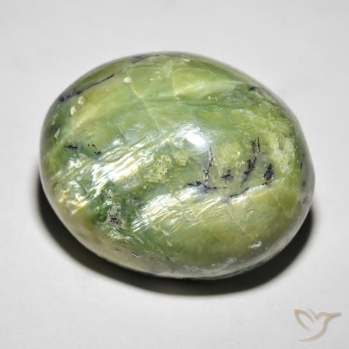 27.05ct 天然 黄みがかったグリーン キャッツアイオパール, 楕円形, オペーク