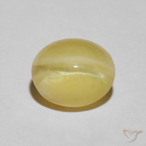 3.43ct 天然 薄いイエロー キャッツアイオパール, 楕円形, オペーク