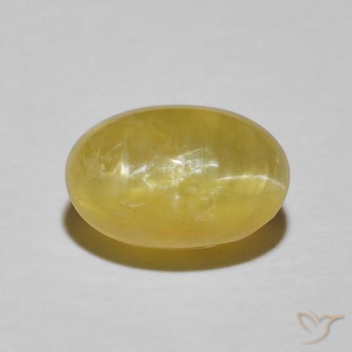 3.78ct 天然 ライトイエロー キャッツアイオパール, 楕円形, オペーク