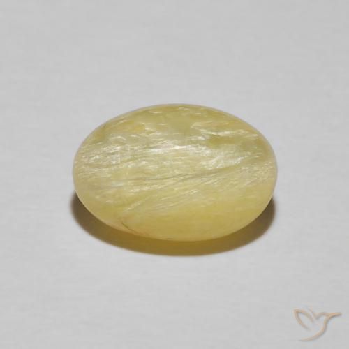 2.89ct 天然 非常に薄いディジョンイエロー キャッツアイオパール, 楕円形, オペーク