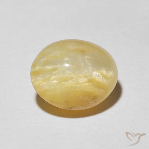 3.43ct 天然 ミディアムイエロー キャッツアイオパール, 楕円形, オペーク