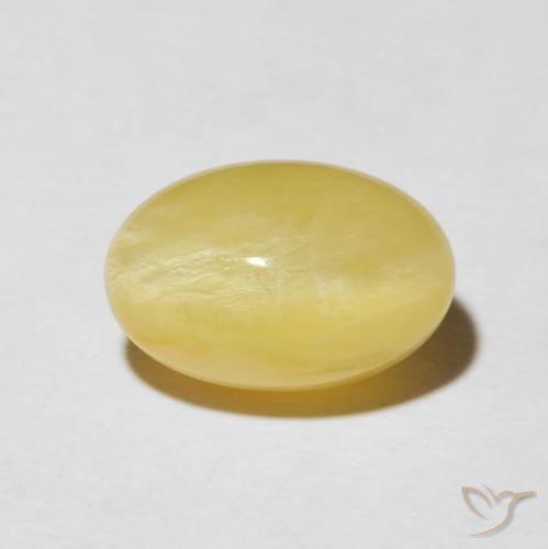 5.95ct 天然 ライトイエロー キャッツアイオパール, 楕円形, オペーク