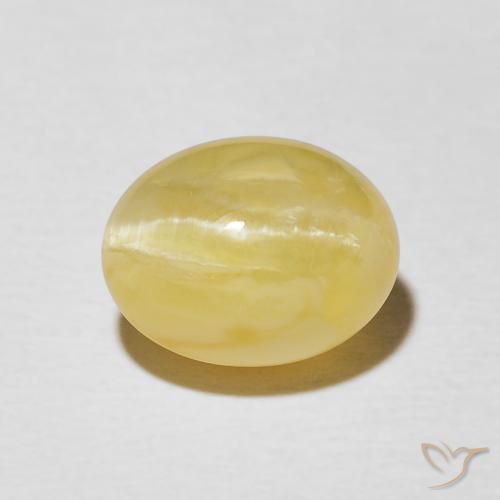 2.41ct 天然 薄いイエロー キャッツアイオパール, 楕円形, オペーク