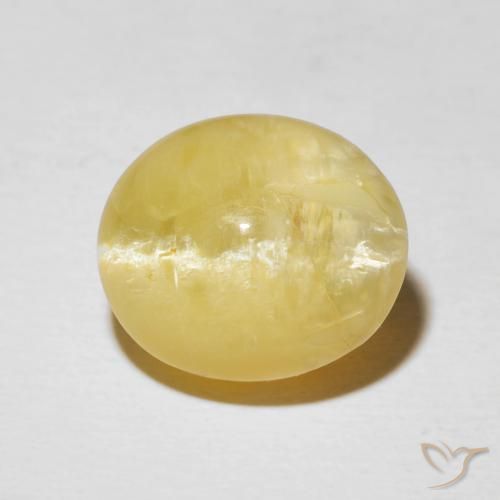 5.87ct 天然 ライトイエロー キャッツアイオパール, 楕円形, オペーク