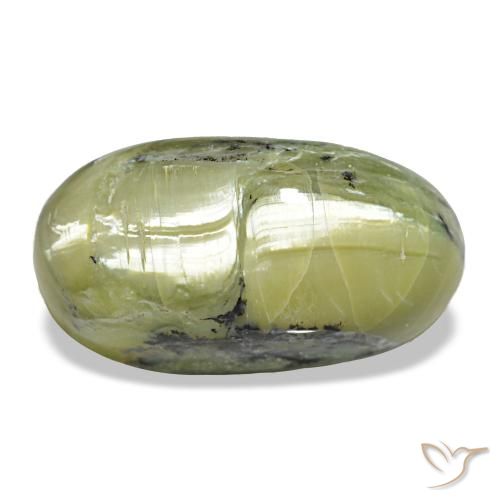 9.66カラットの天然黄色がかった緑Cat's Eye Opal（18.1×9.8 mm・オーバルカット）
