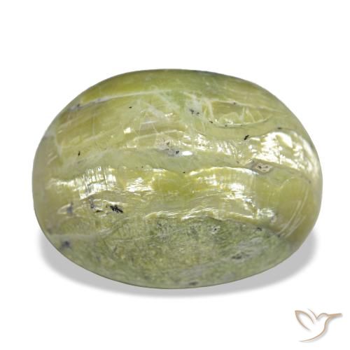 11.22カラットの天然ウォームグリーンCat's Eye Opal（16.1×12 mm・オーバルカット）