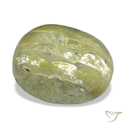 11.22カラットの天然ウォームグリーンCat's Eye Opal（16.1×12 mm・オーバルカット）
