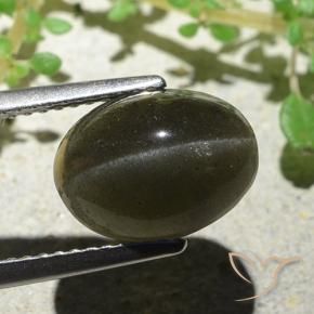4.66カラットの天然緑がかった茶Cat's Eye Scapolite（11.1×8.3 mm・オーバルカット）