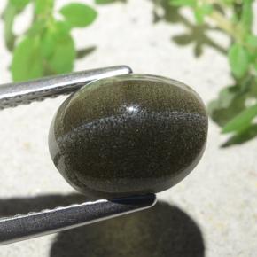 4.00カラットの天然緑がかった茶Cat's Eye Scapolite（10×8 mm・オーバルカット）