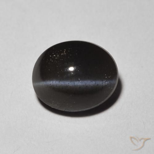 1.47ct 天然 ブラック キャッツアイスキャポライト, 楕円形, 半透明