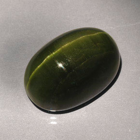 23.57カラットの天然ディープグリーンCat's Eye Tourmaline（19.7×13.5 mm・オーバルカット）