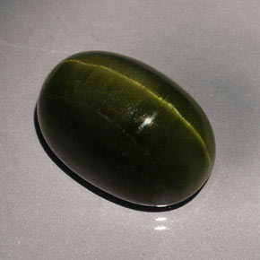 23.57カラットの天然ディープグリーンCat's Eye Tourmaline（19.7×13.5 mm・オーバルカット）