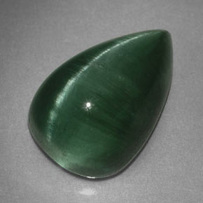 2.46カラットの天然ディープグリーンCat's Eye Tourmaline（10×6.5 mm・透明）