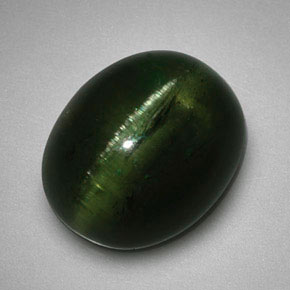 5.99カラットの天然ディープグリーンCat's Eye Tourmaline（12.2×10.1 mm・オーバルカット）
