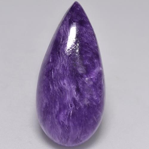 9.88カラットの天然ベルベットパープルバイオレットチャロアイト（22.5×10.8 mm・洋梨の形）