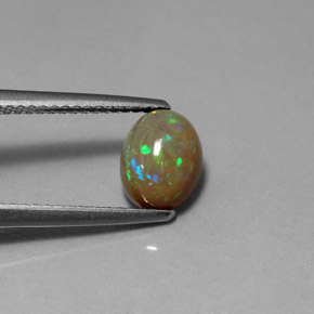 1.03カラットの天然マルチカラーチョコレートオパール（8×6.2 mm・透明）
