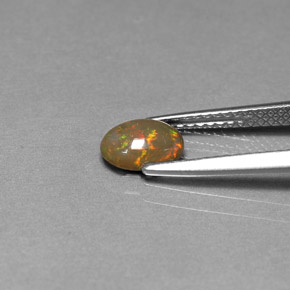 0.46カラットの天然マルチカラーチョコレートオパール（7.1×5.2 mm・オーバルカット）