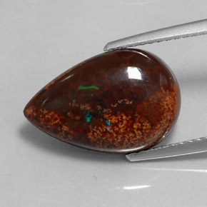 5.15カラットの天然マルチカラーチョコレートオパール、洋梨の形、オペーク