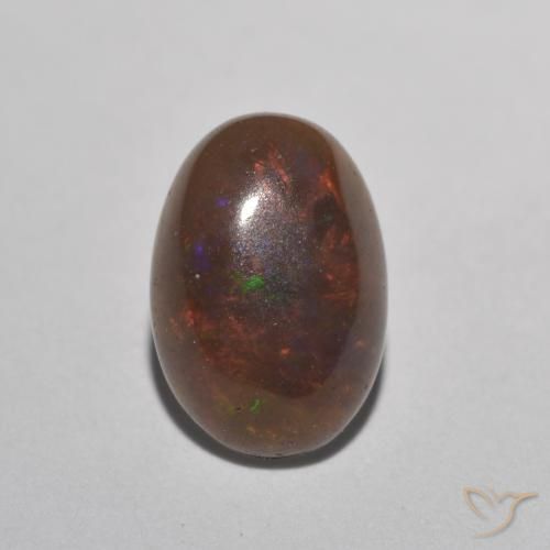 0.91ct 天然 マルチカラー チョコレートオパール, 楕円形, 半透明